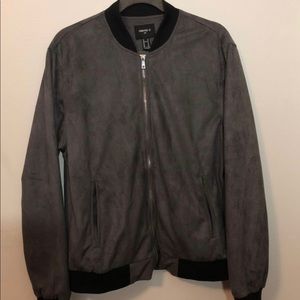 Faux Suede Leather Bomber Jacket
